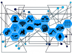 Kuvituskuvassa sinisiä kuutioita, joissa erilaisia symboleitakuten rattaat, hehkulamppu, ihmisen pää ja wifi. Kuutioiden taustalla on linjoja, jotka johtavat sinisistä pisteistä toiseen ja muodostavat verkoston.