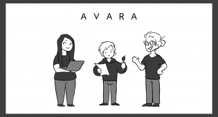 Team Avaran Bit1-tiimin kolme jäsentä piirrettyinä profiilikuvassa.